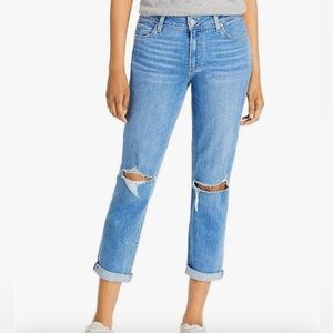 NWT PAIGE Brigitte Mid Rise Boyfriend Jeans Destructed Denim Ratatouille Size 28